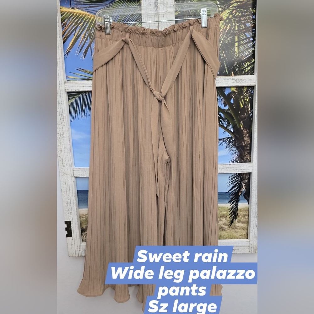 Sweet Rain womens wide leg Palazzo Pants sz large Khaki Capris